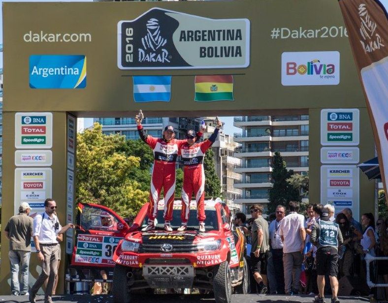Toyota Gazoo Racing SA on the podium at the 2018 Dakar Rally
