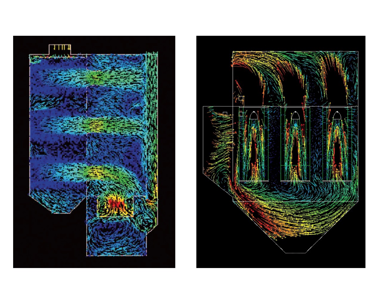 Downflow collector (left) vs. Vertically-hung collector (right)