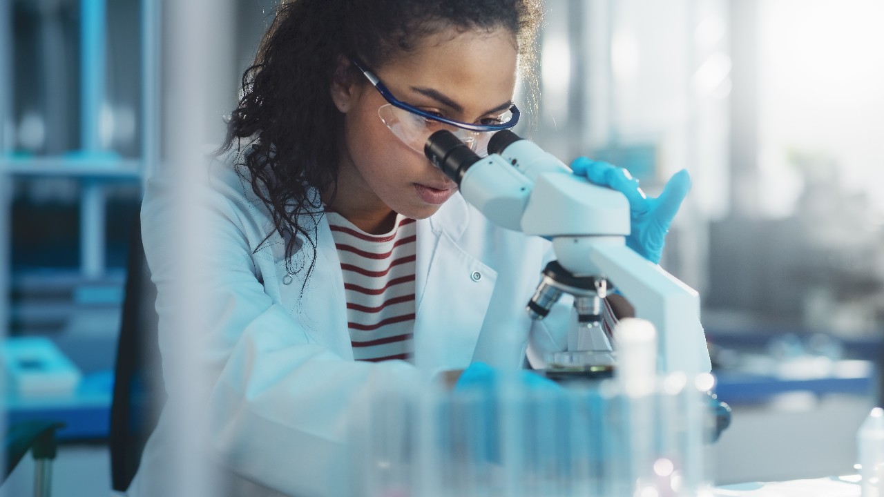 Medical Science Laboratory : Scientist Looking Under Microscope